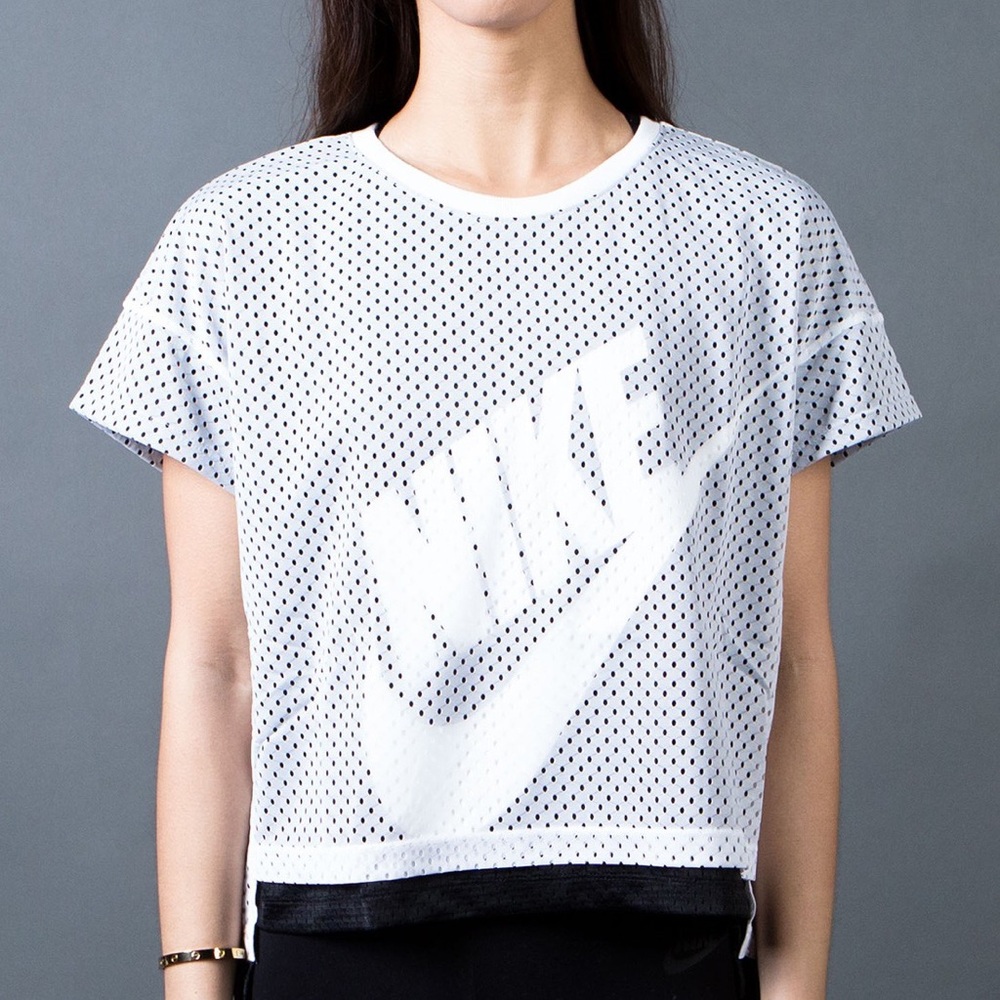 NIKE WOMEN MESH CROP TEE (WHITE / BLACK)